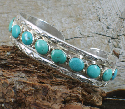 Turquoise and Silver Cuff Bracelet - sz 7